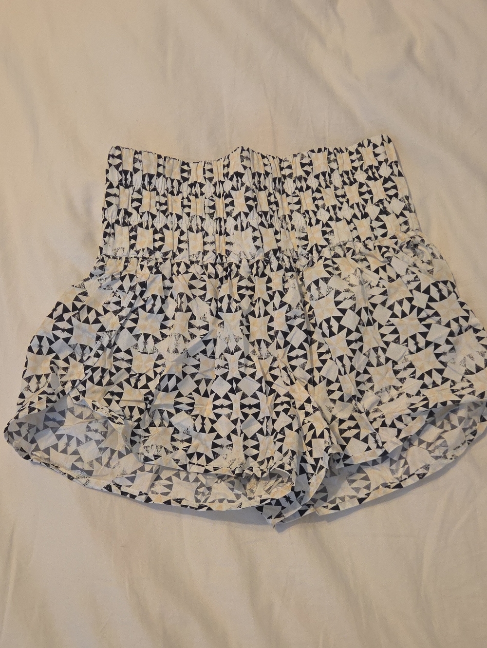 Free People Black & White High-Waist Geometric Print Shorts